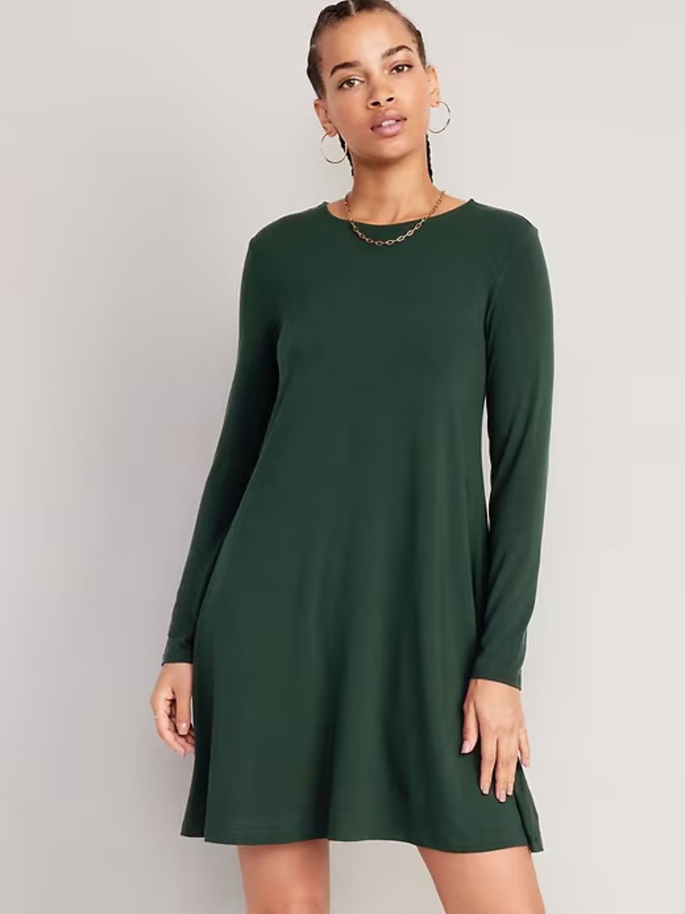 Old Navy Heathered Green Long Sleeve Swing‎ Dress